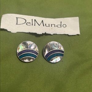 Del Mundo abalone and sterling silver clip earrings